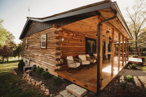 Front porch of log cabin